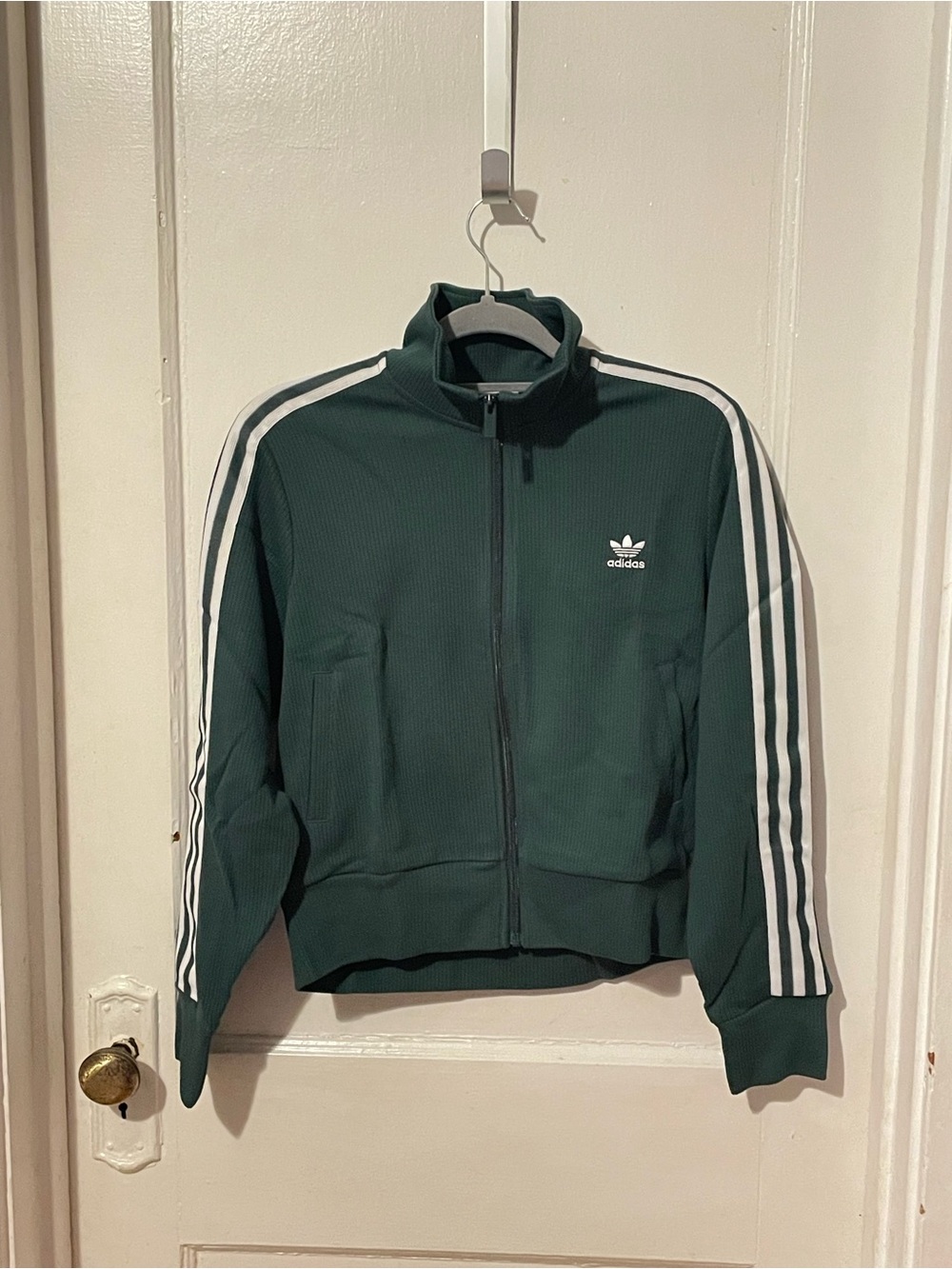 adidas Dark Green Track Jacket with White Stripes